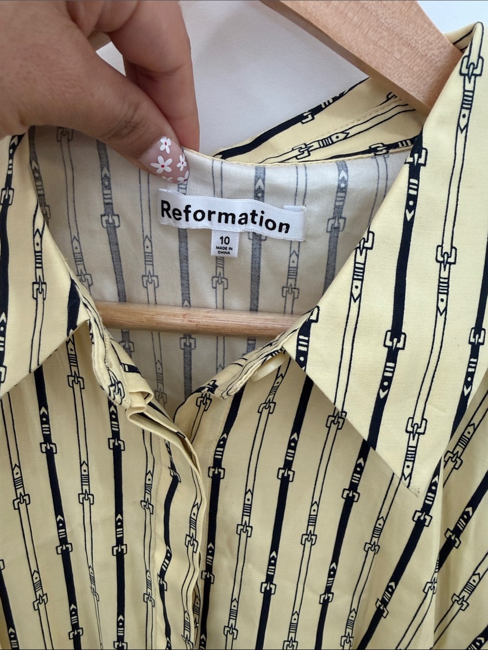 Reformation Yellow Button-Down Dress with Black Stripe Pattern - Picture 3 of 6